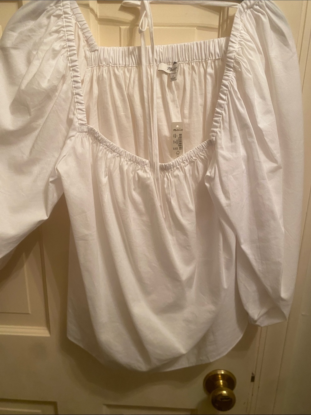 Madewell White Puff-Sleeve Square-Neck Blouse